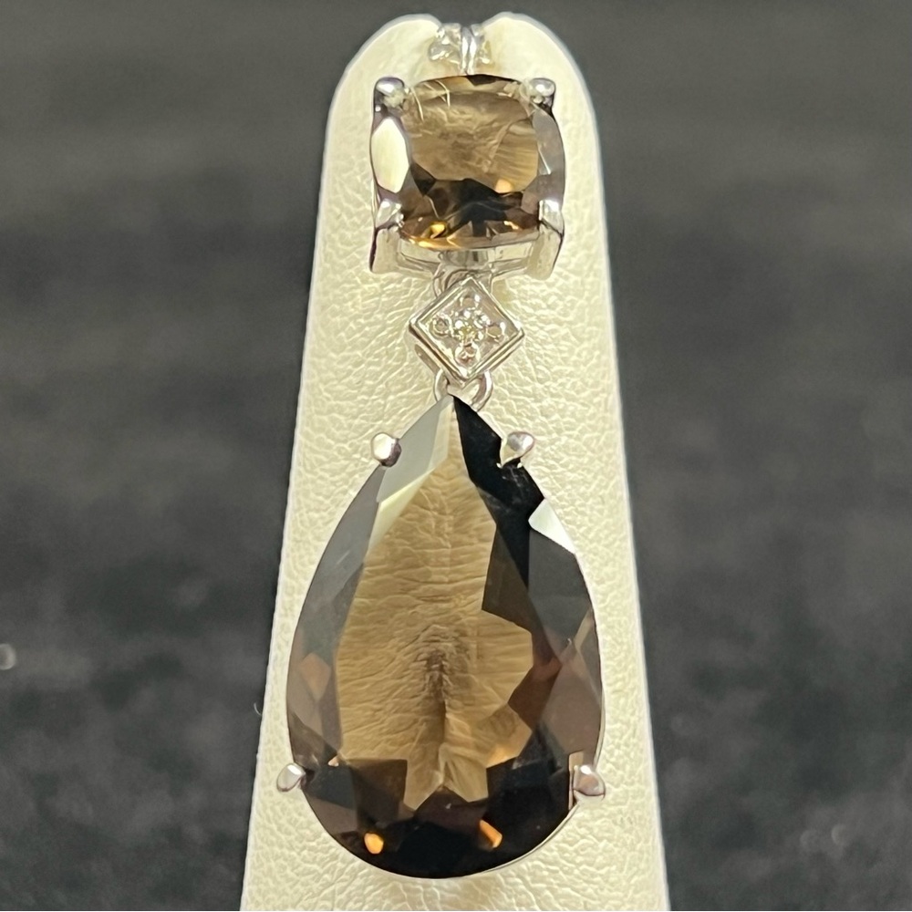 Smoky Quartz Duo Drop Sterling Silver Pendant & Link Chain